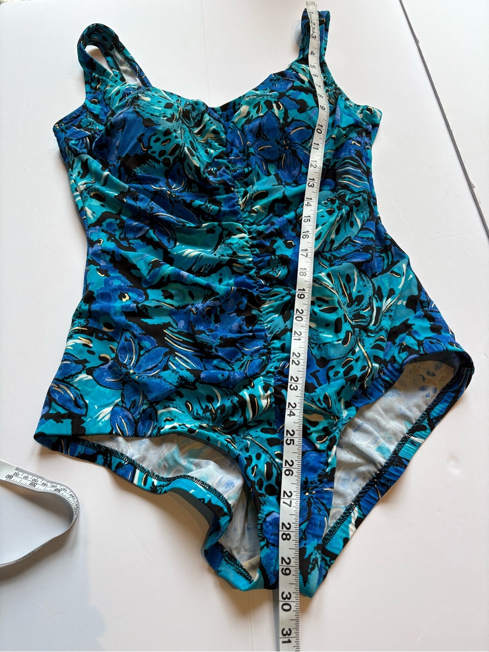 Azul Floral Ruched One-Piece Swimsuit in Teal & Blue Size 18W - Picture 6 of 7
